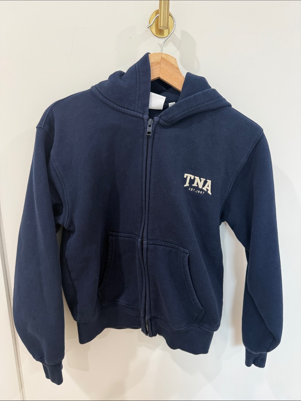 Aritzia TNA Navy Zip-Up Hooded Sweatshirt